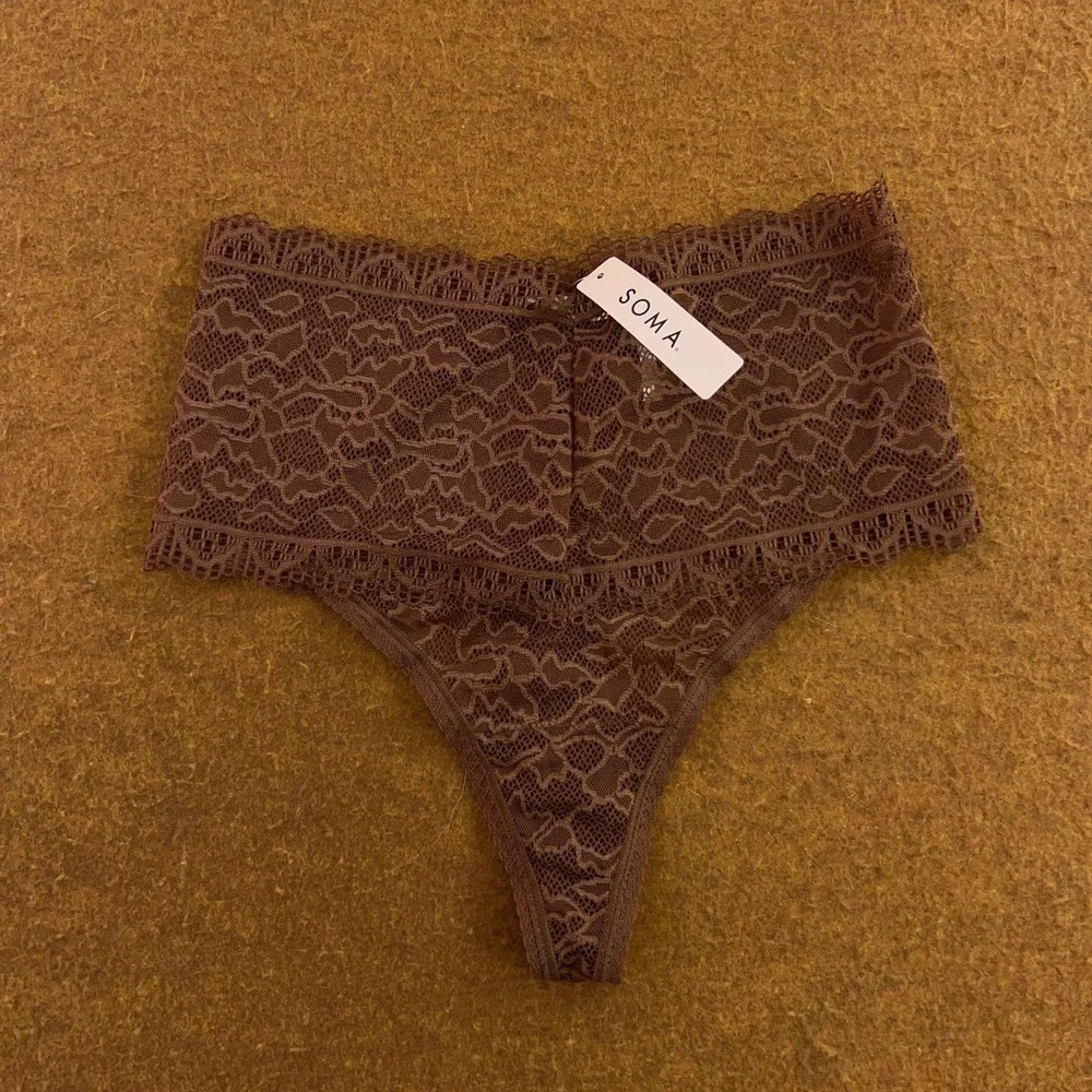 Soma Womens Small Blue Brown Embraceable High Waist Lace Thong Underwear 2pk NWT